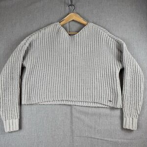 Hollister Womens Cable Knit Sweater M Cropped Long Sleeve Pullover Boho‎ Chunky
